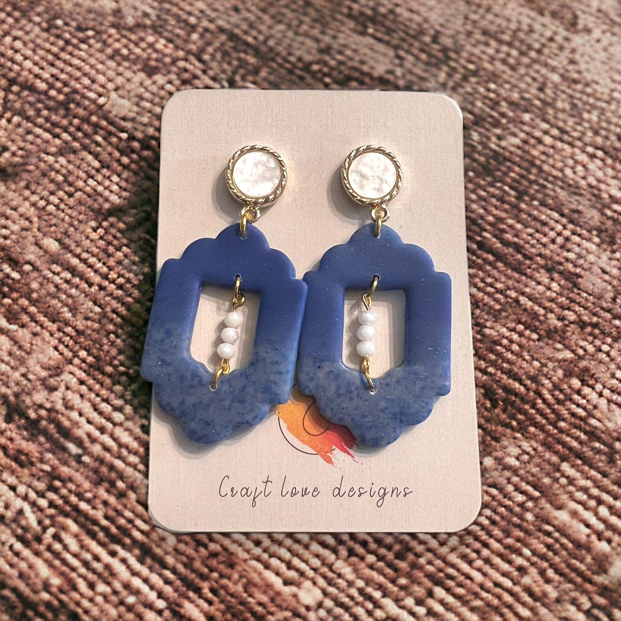 Blue Window Arch Design Dangle Earrings