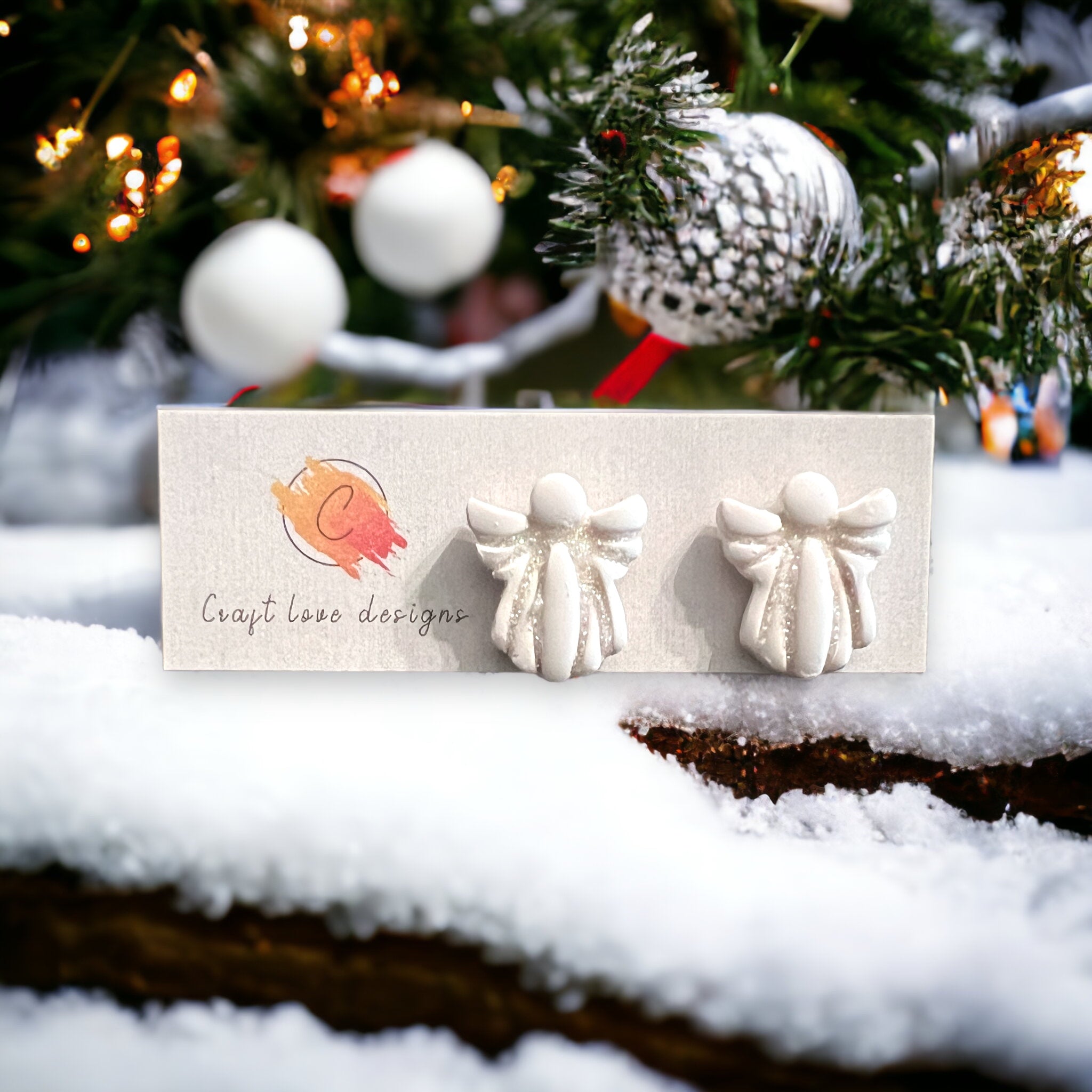 Christmas White  Angel Stud Earrings