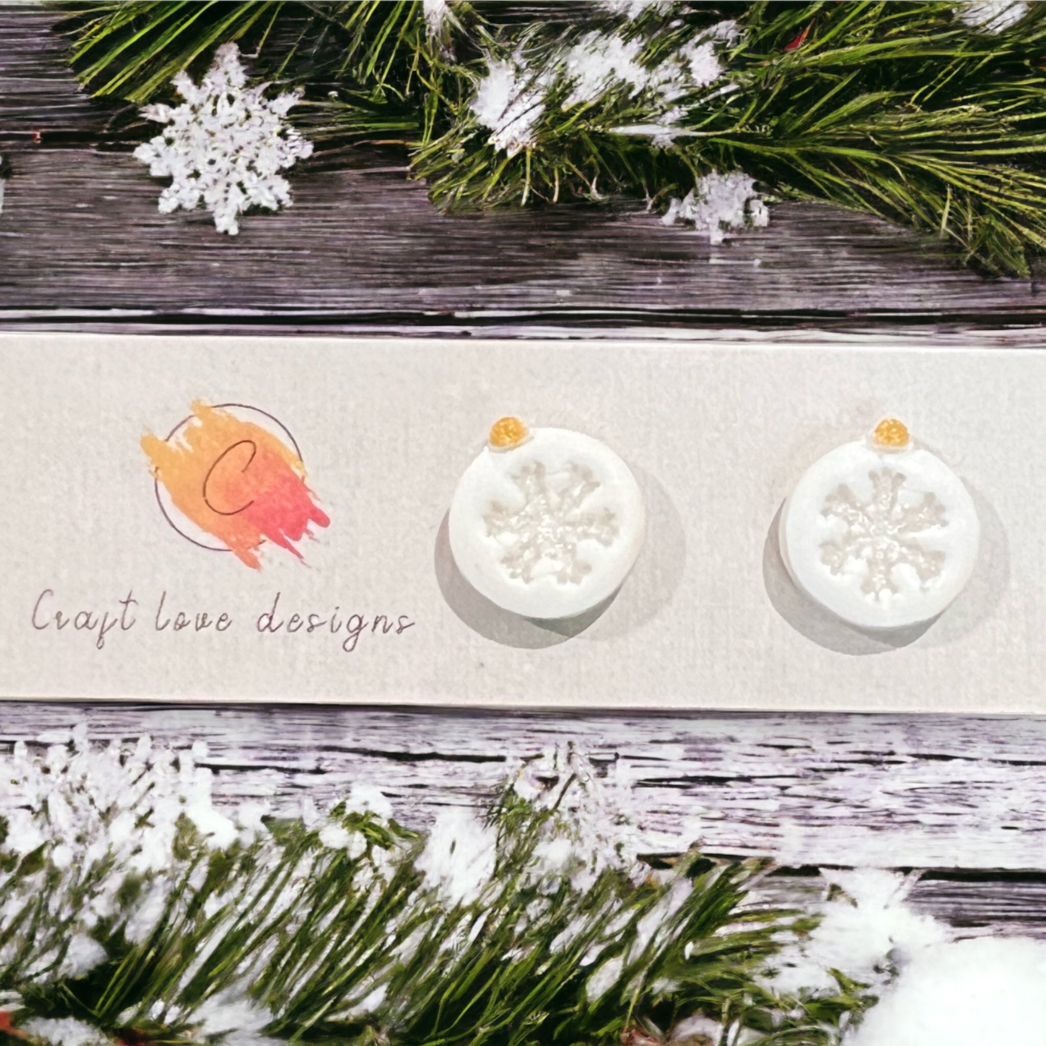 Christmas White Snowflake Ornament Studs