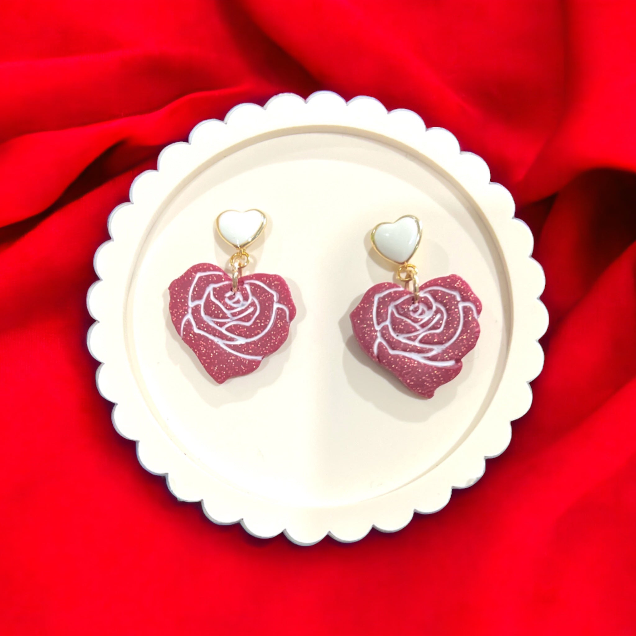 Red Rose Dangle Earrings