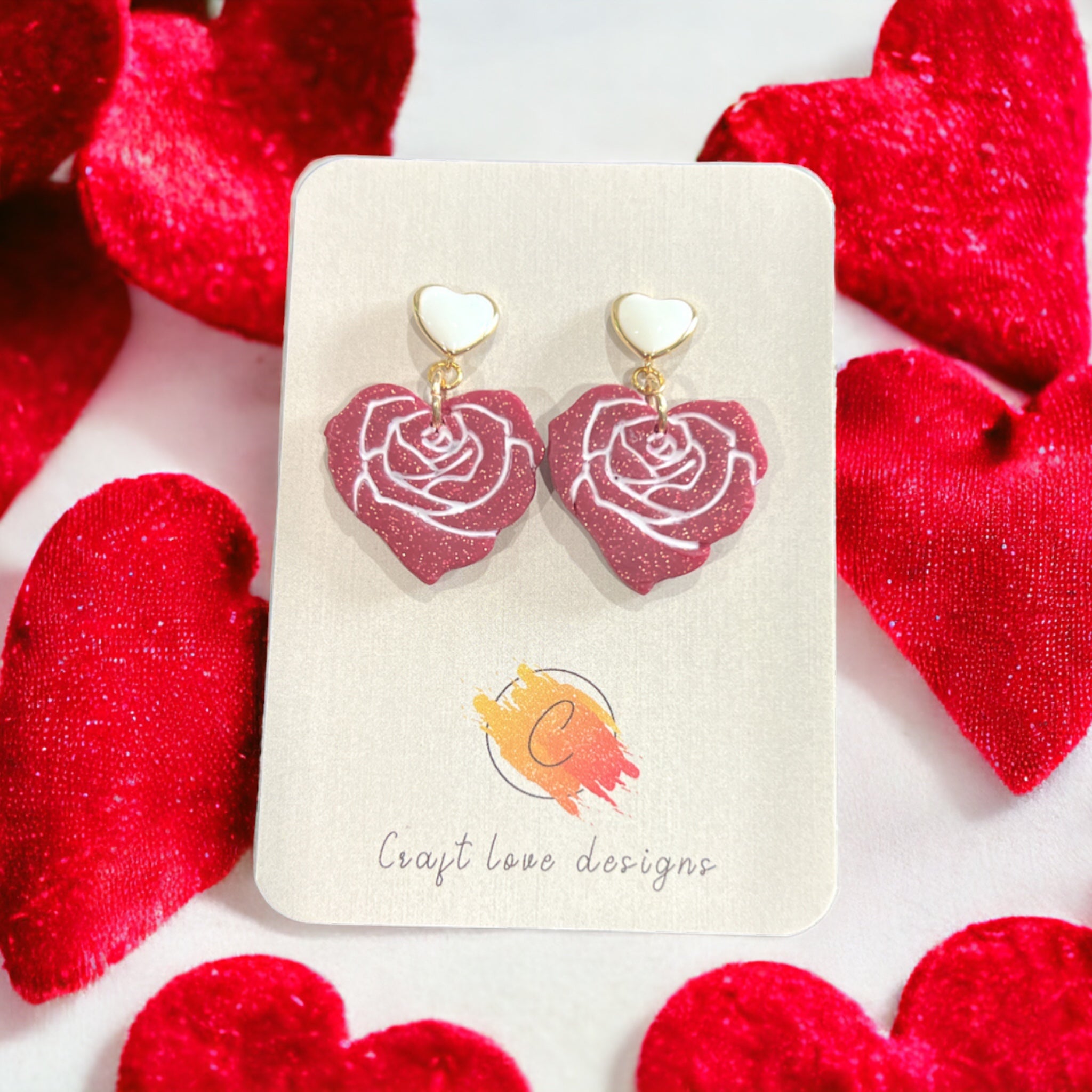 Red Rose Dangle Earrings