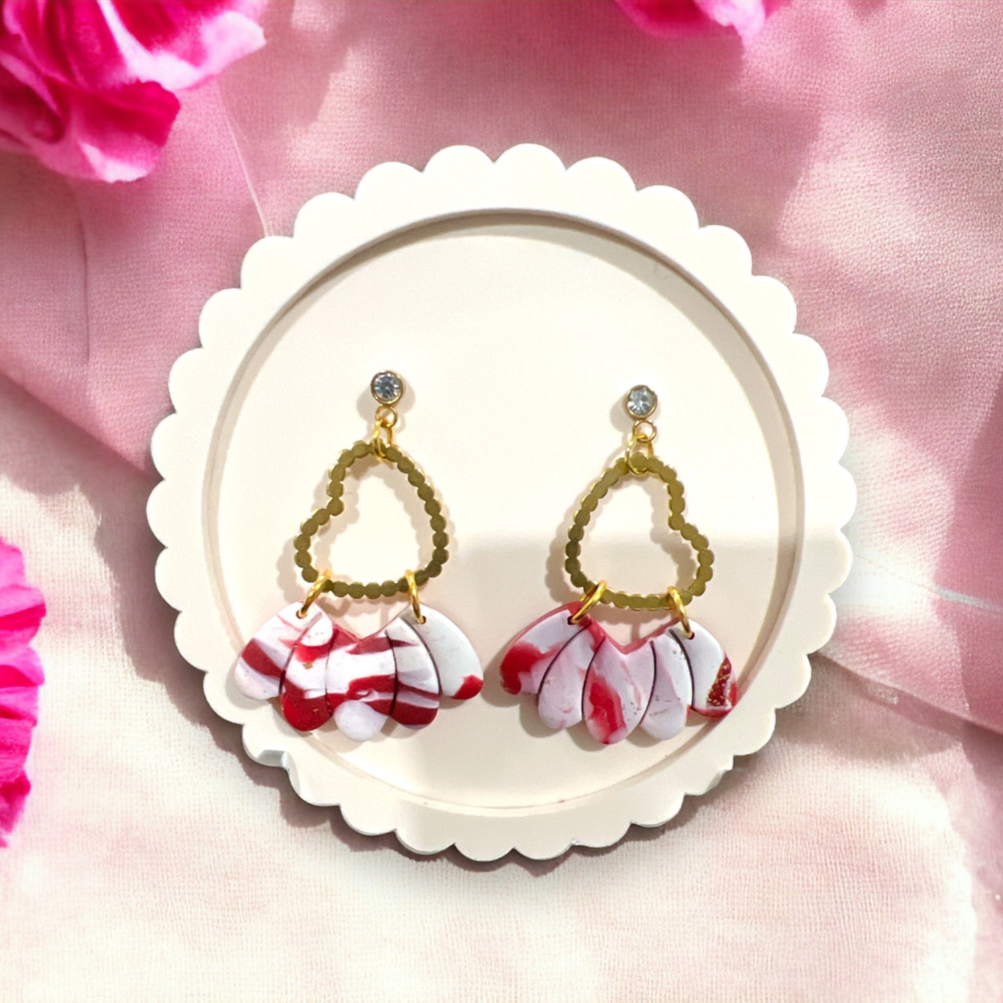 Red White & Gold Dangle Earrings