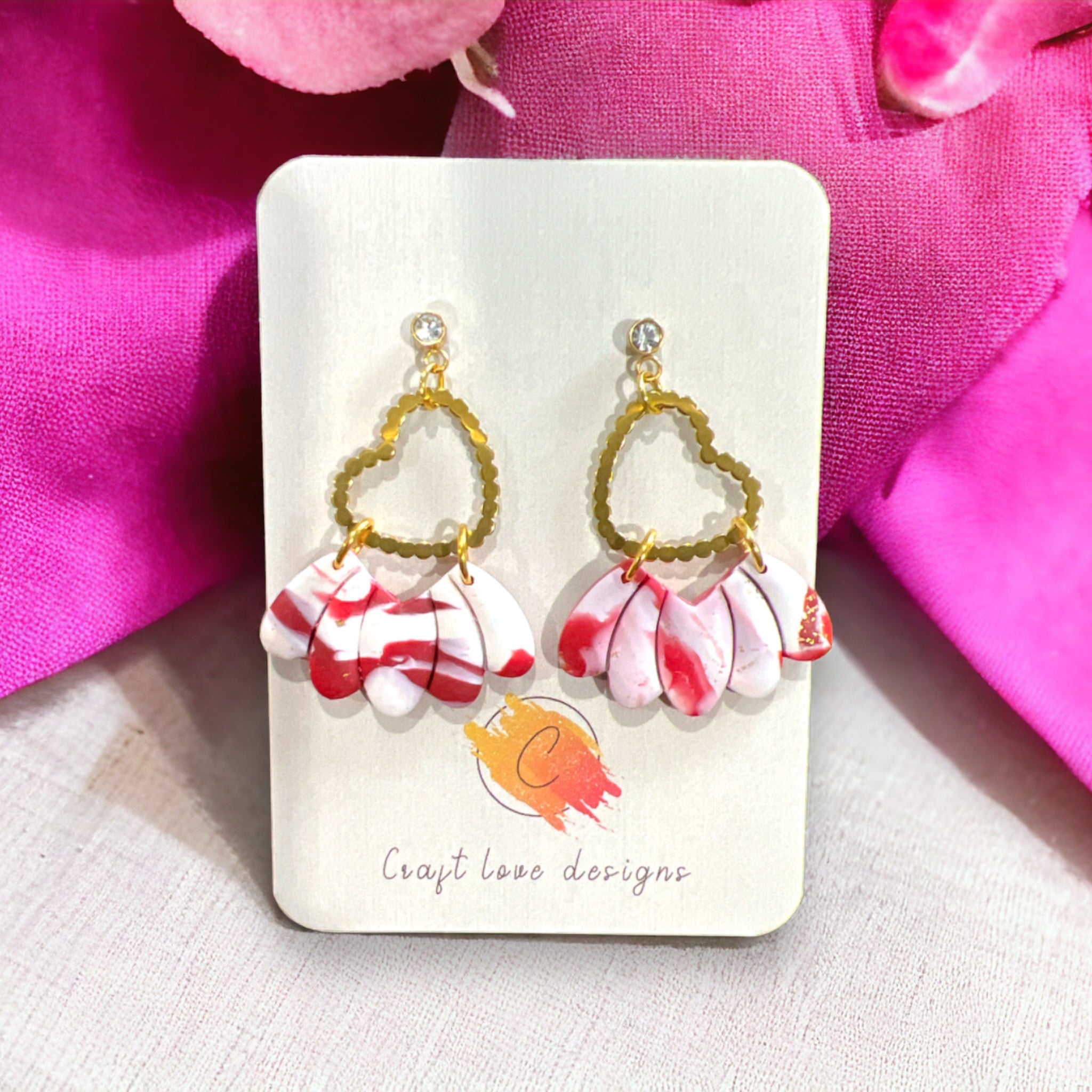 Red White & Gold Dangle Earrings