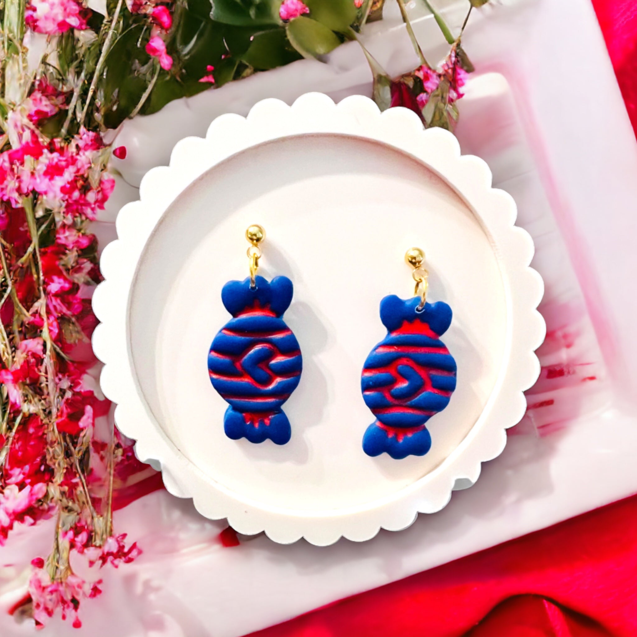 Blue & Red Candy Earring Dangles