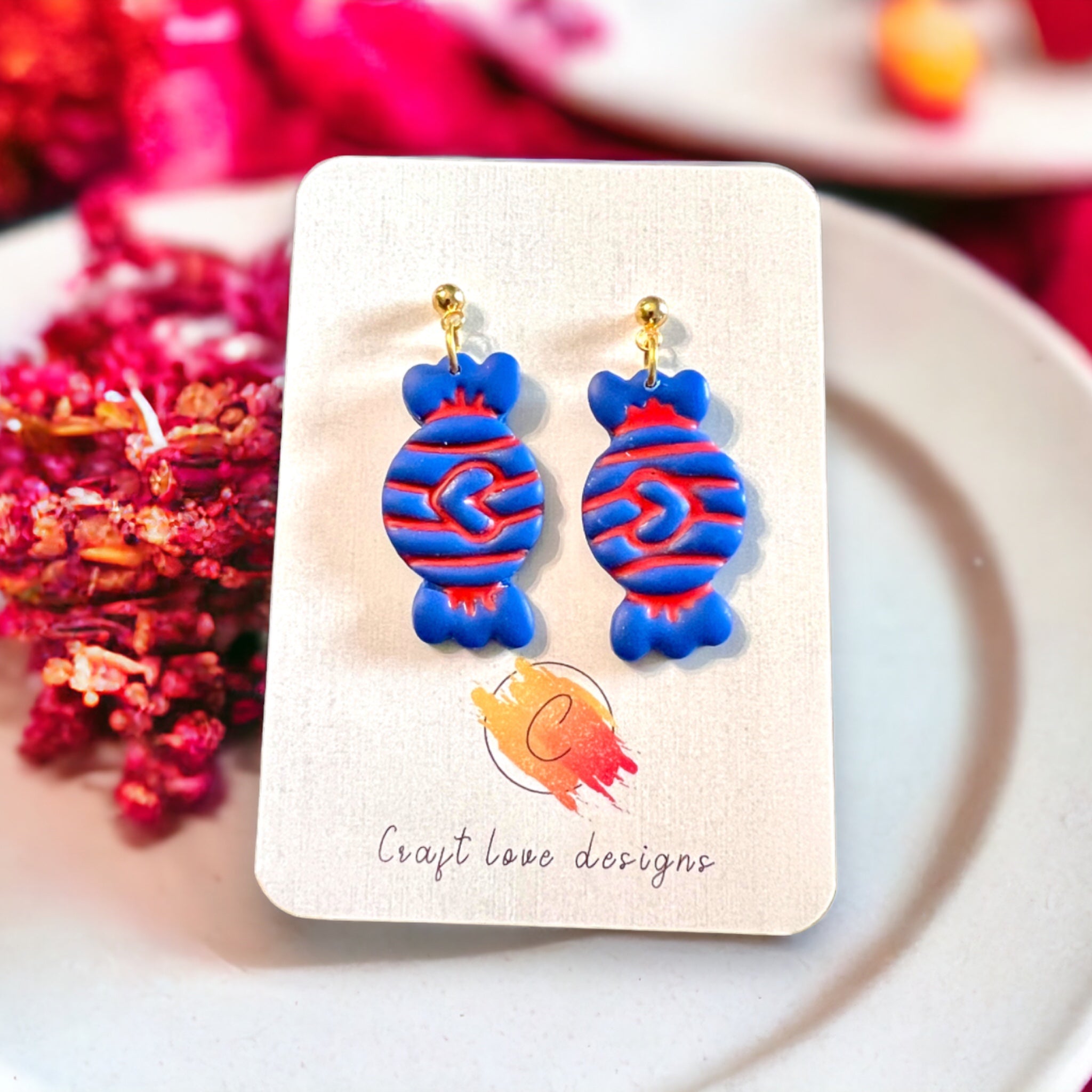 Blue & Red Candy Earring Dangles