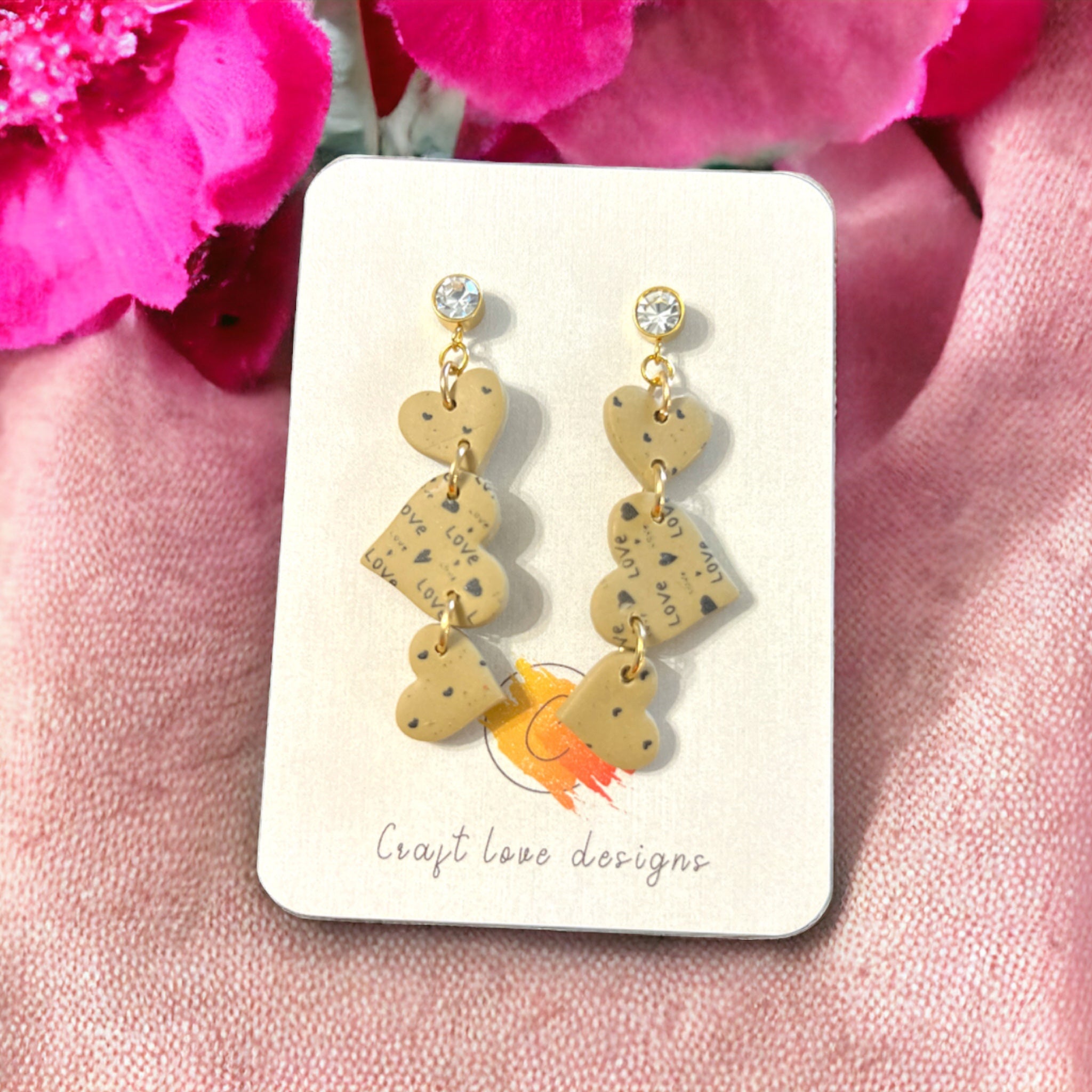 Latte Love Triple Heart Dangle Earrings