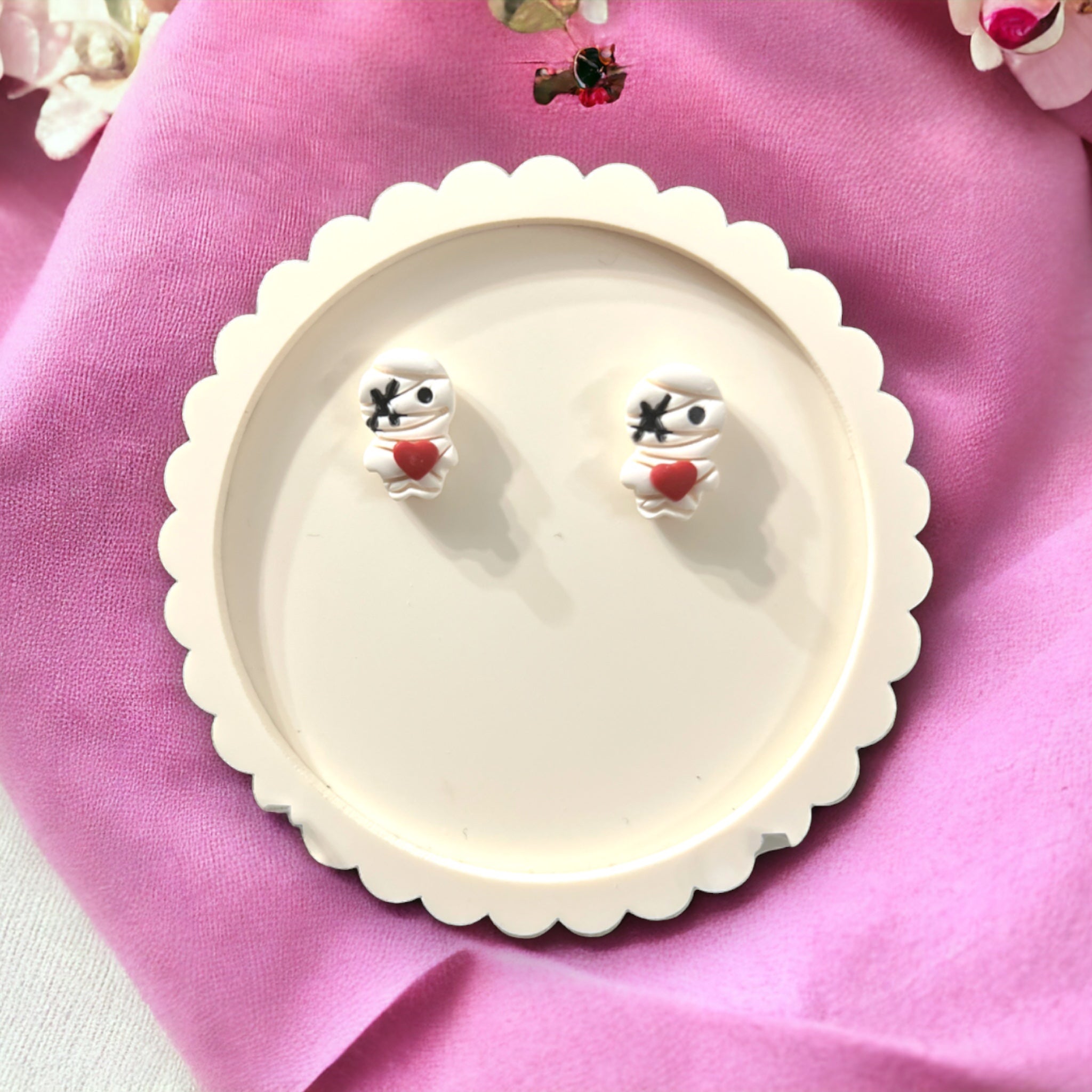 White, Love Hurts Voodo Doll Stud Earrings