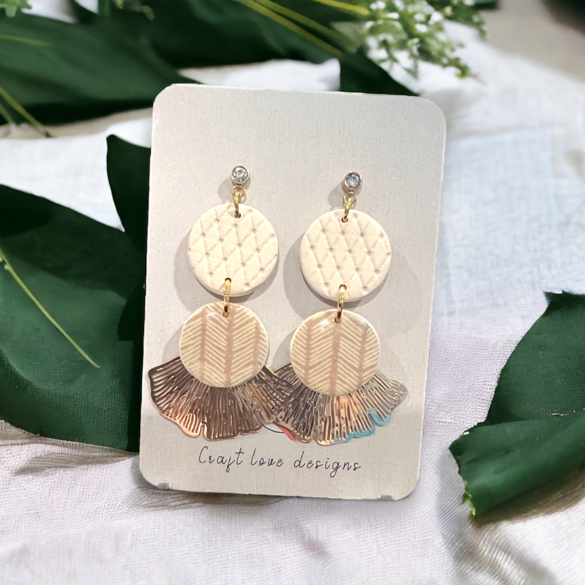 White & Beige Neutral Circle Drop Earrings