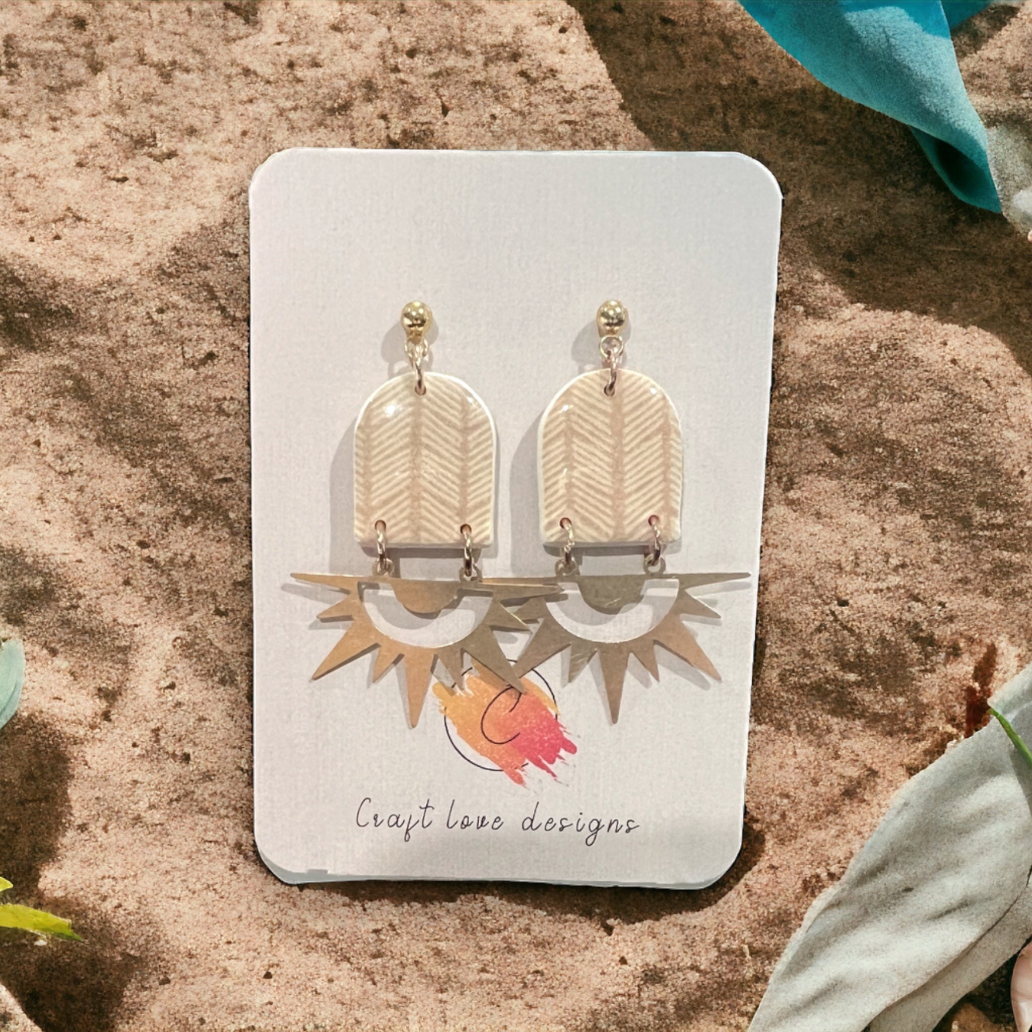 White & Beige Sun Drop Dangle Earrings