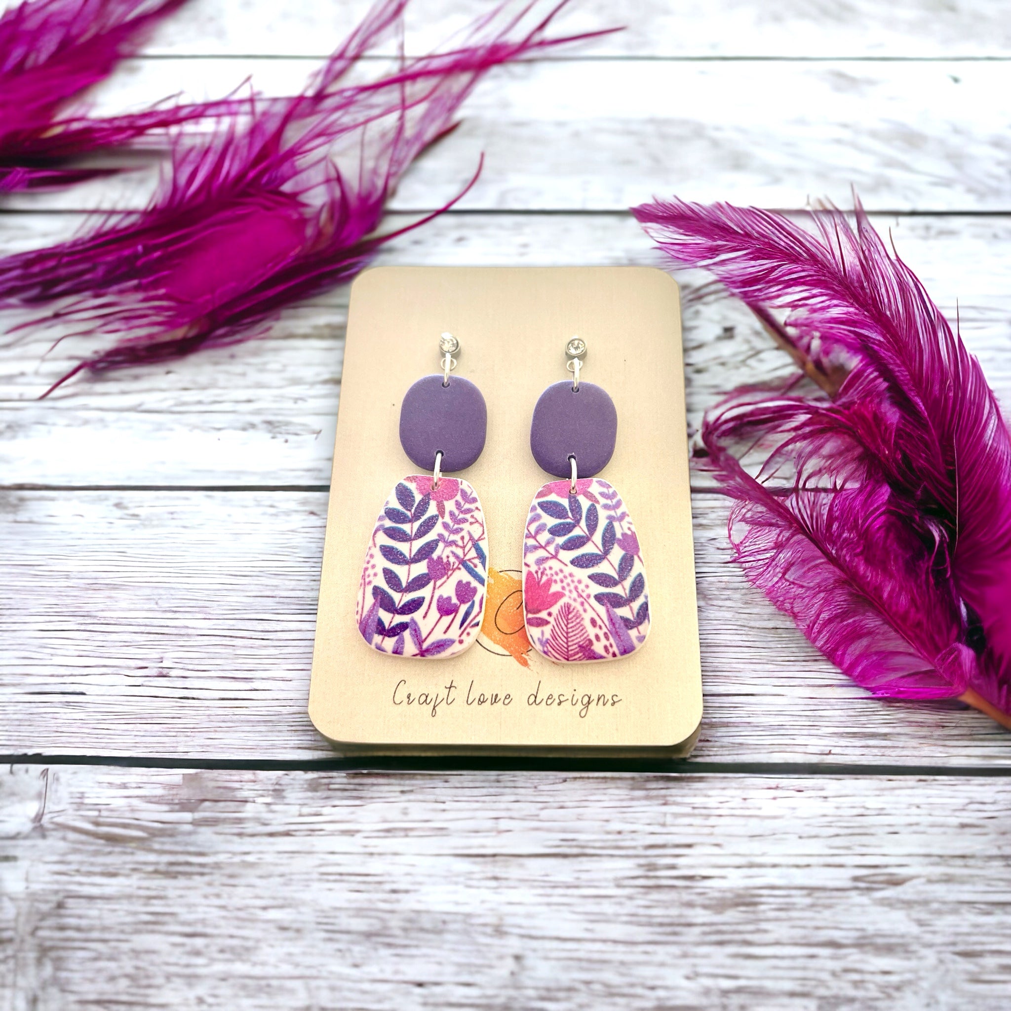 Purple & Pink Jungle Motif Drop Dangles