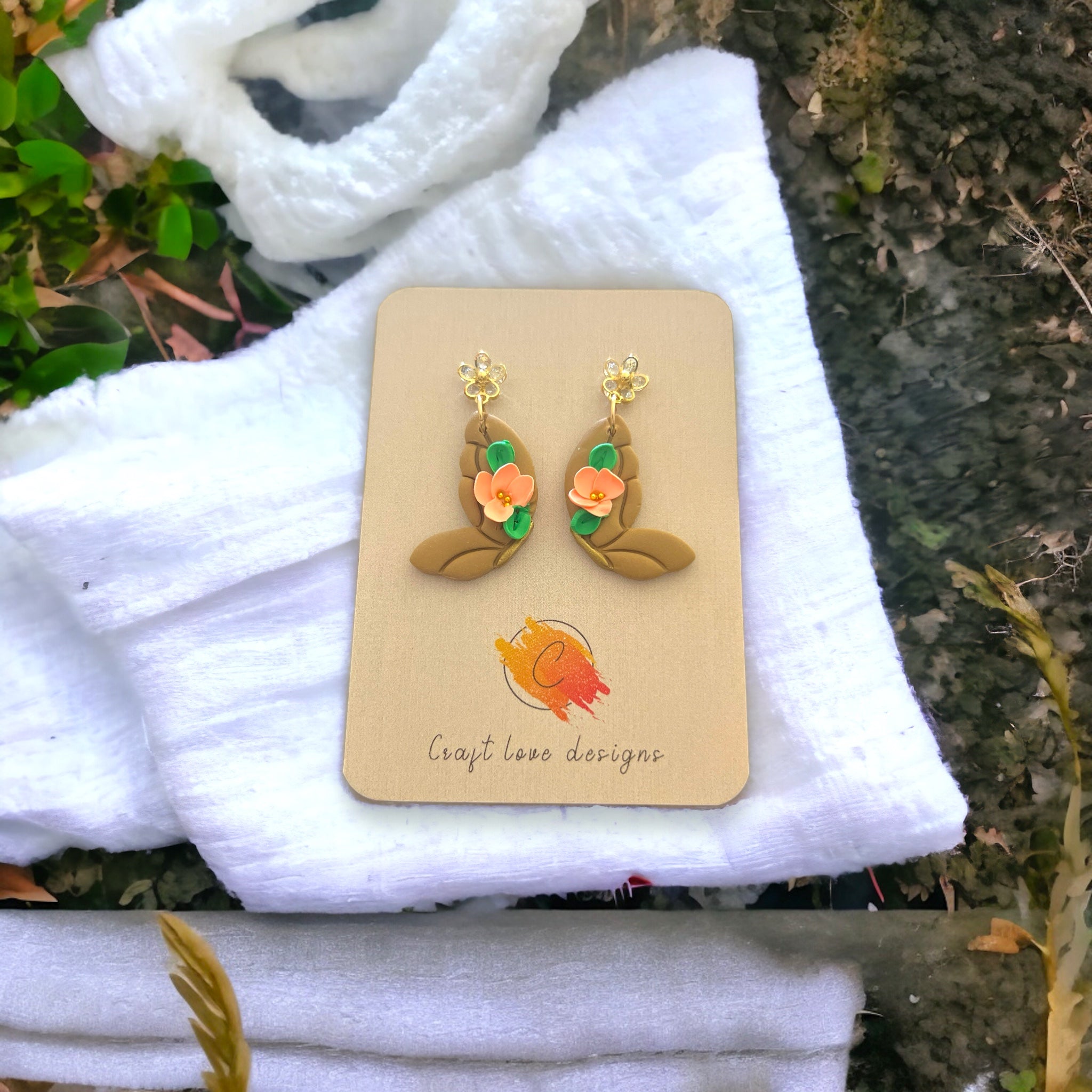 Latte and Coral Butterfly Dangle Earrings