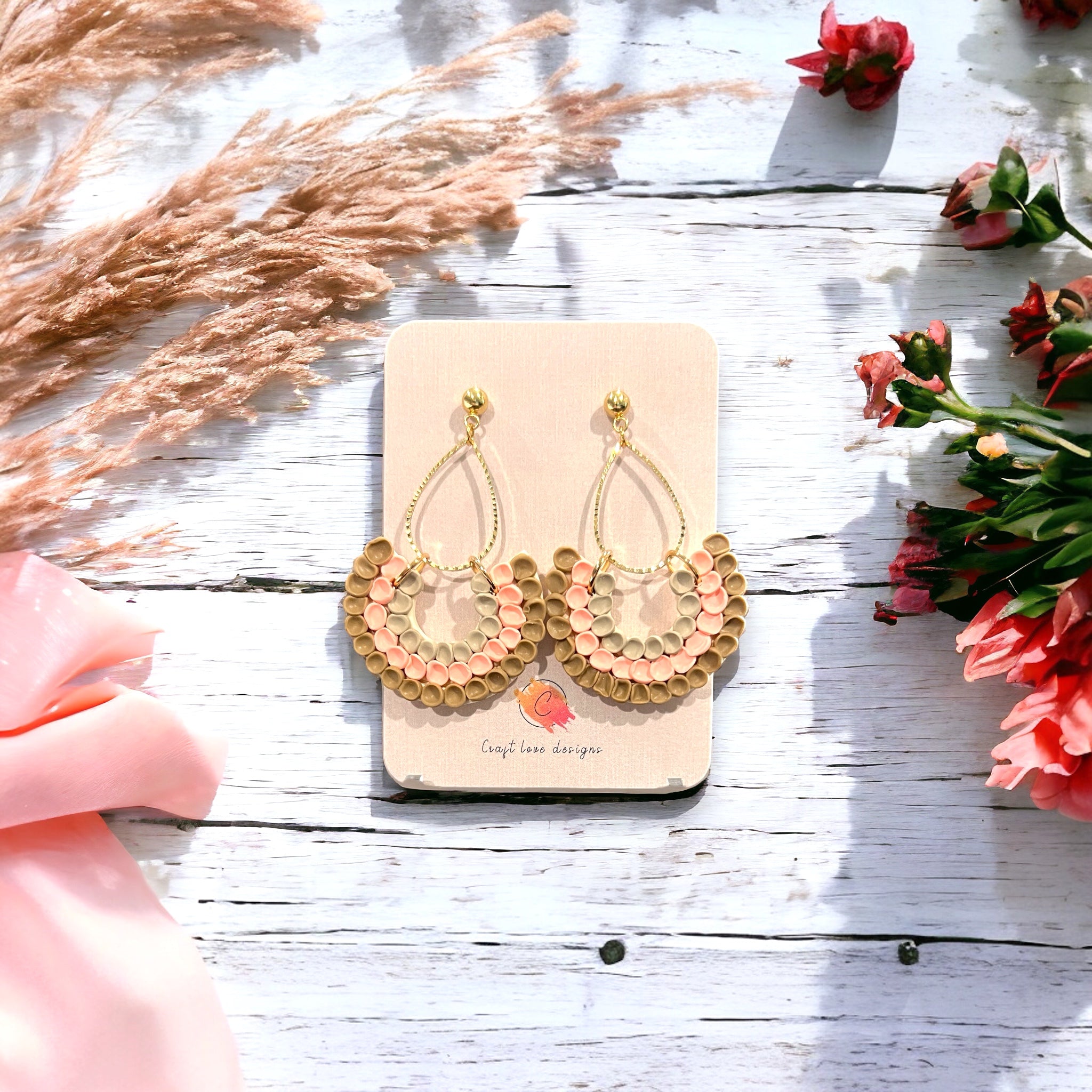 Coral & Latte Tear Drop Dangle Earrings