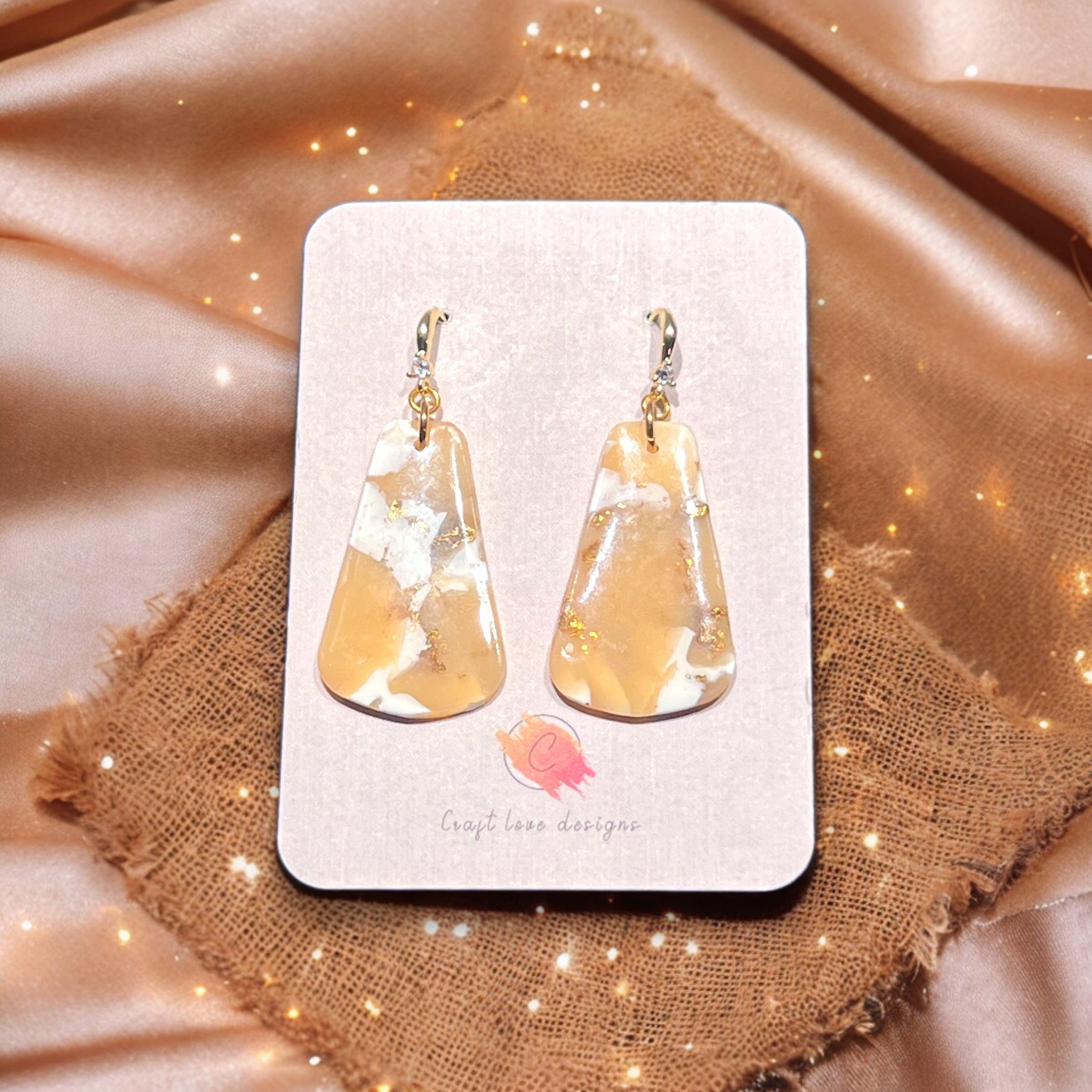 Beige and White Trapezium Rose Gold Dangle Earrings