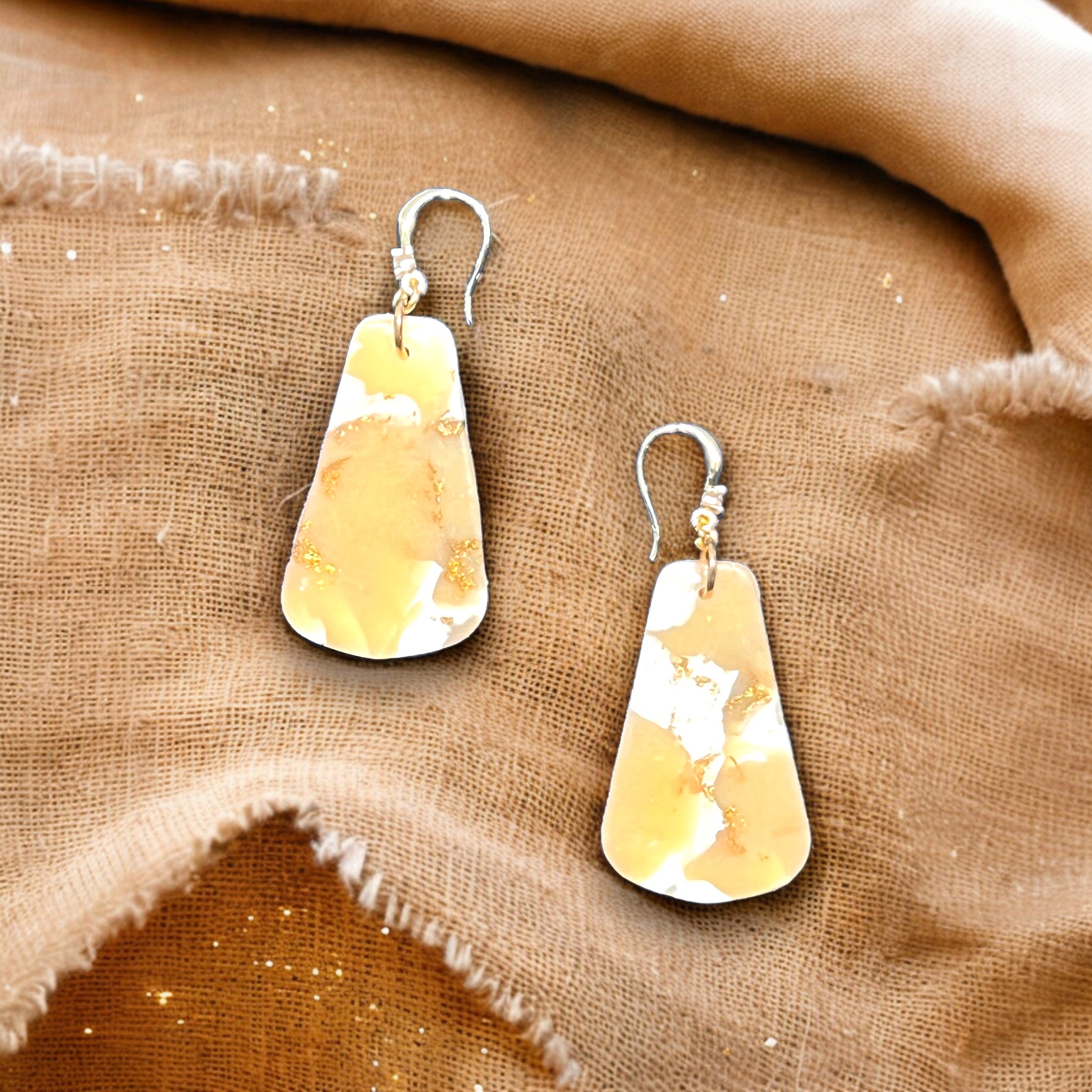 Beige and White Trapezium Rose Gold Dangle Earrings