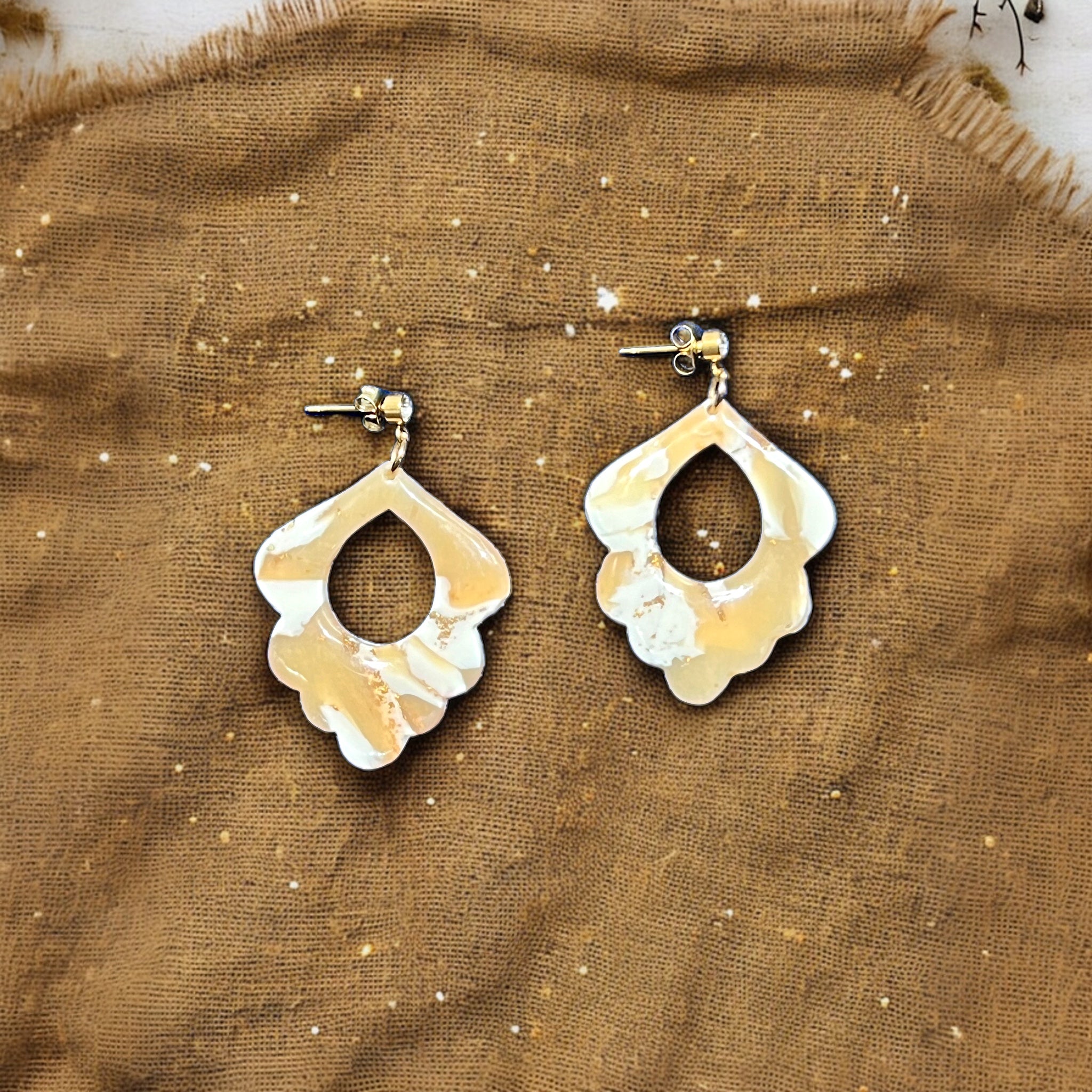 Beige and White Moroccan Inspired Dangle Earrings