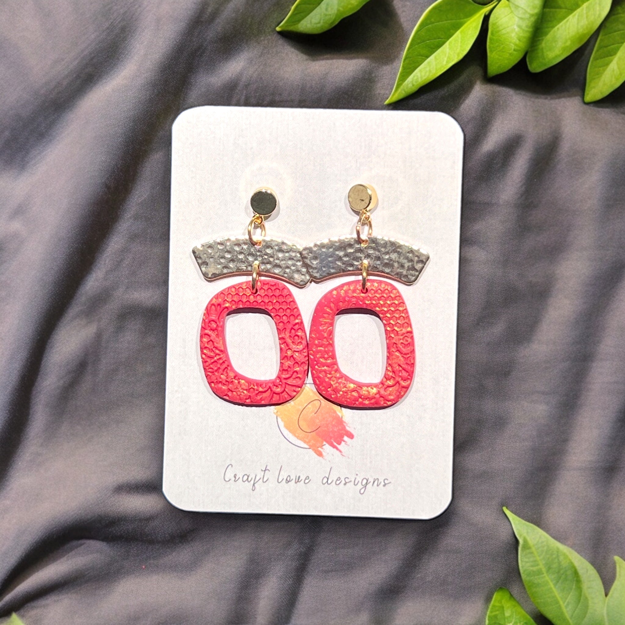 Red & Gold Organic Dangle Drop Earrings