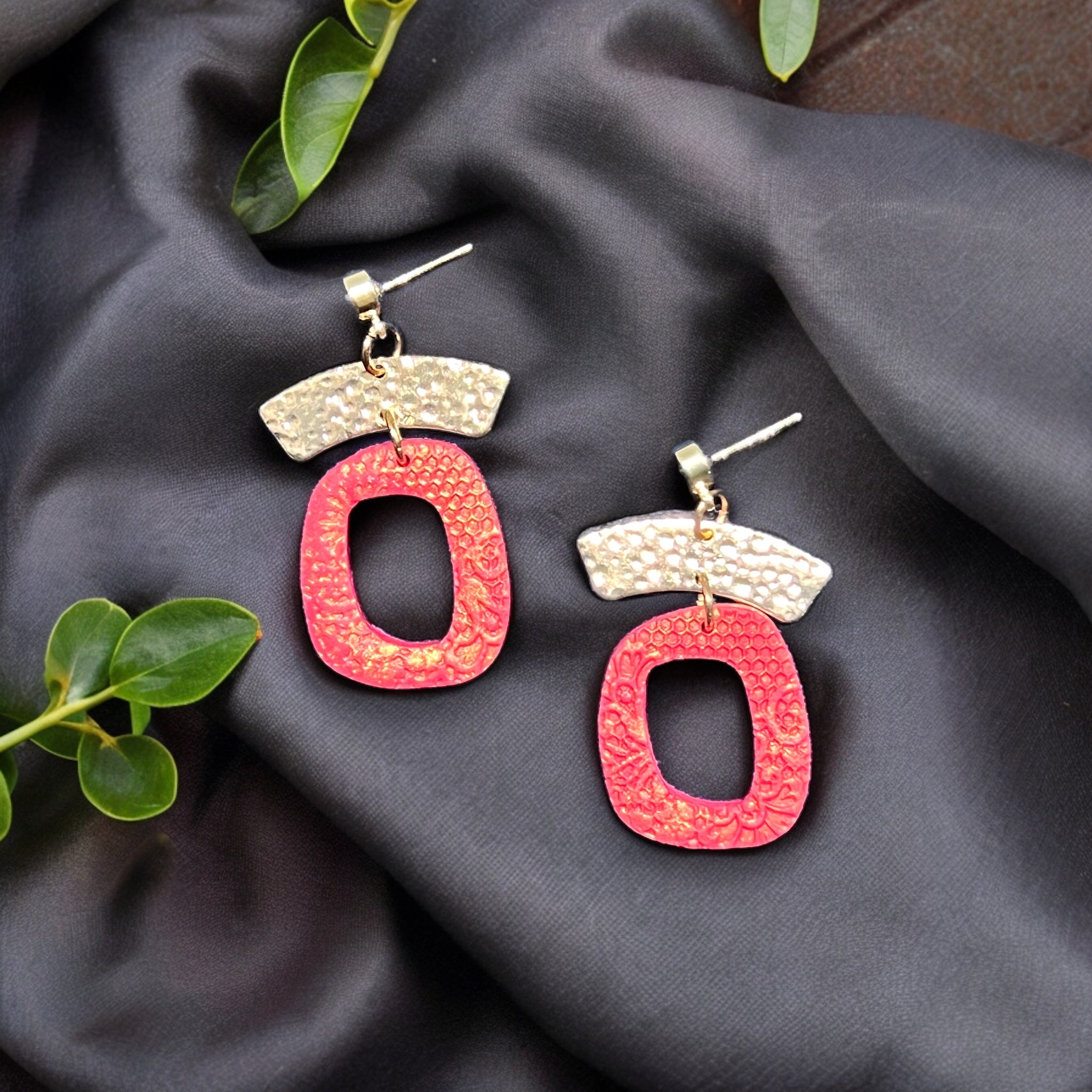 Red & Gold Organic Dangle Drop Earrings