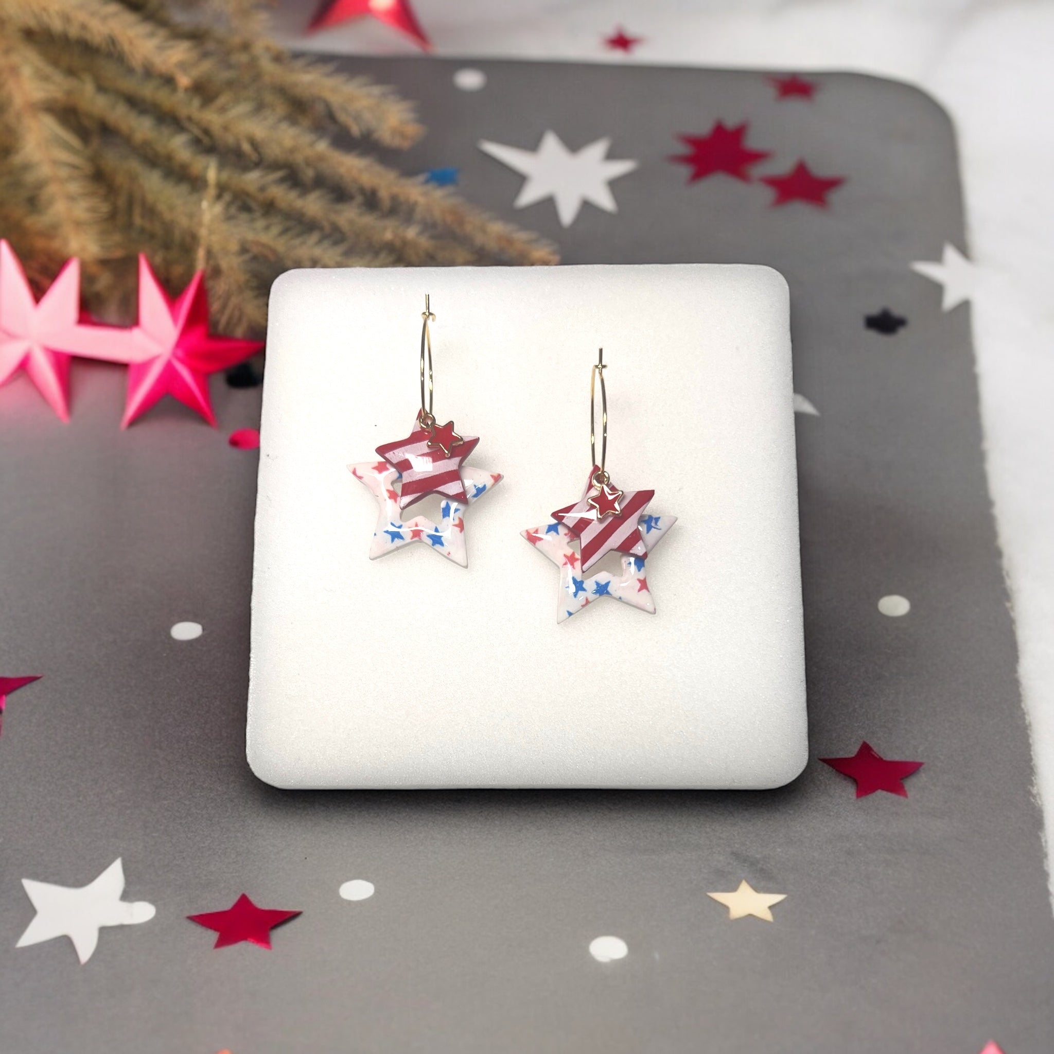 4th of July Unique Handmade Dangle Earrings – Red, White, and Blue