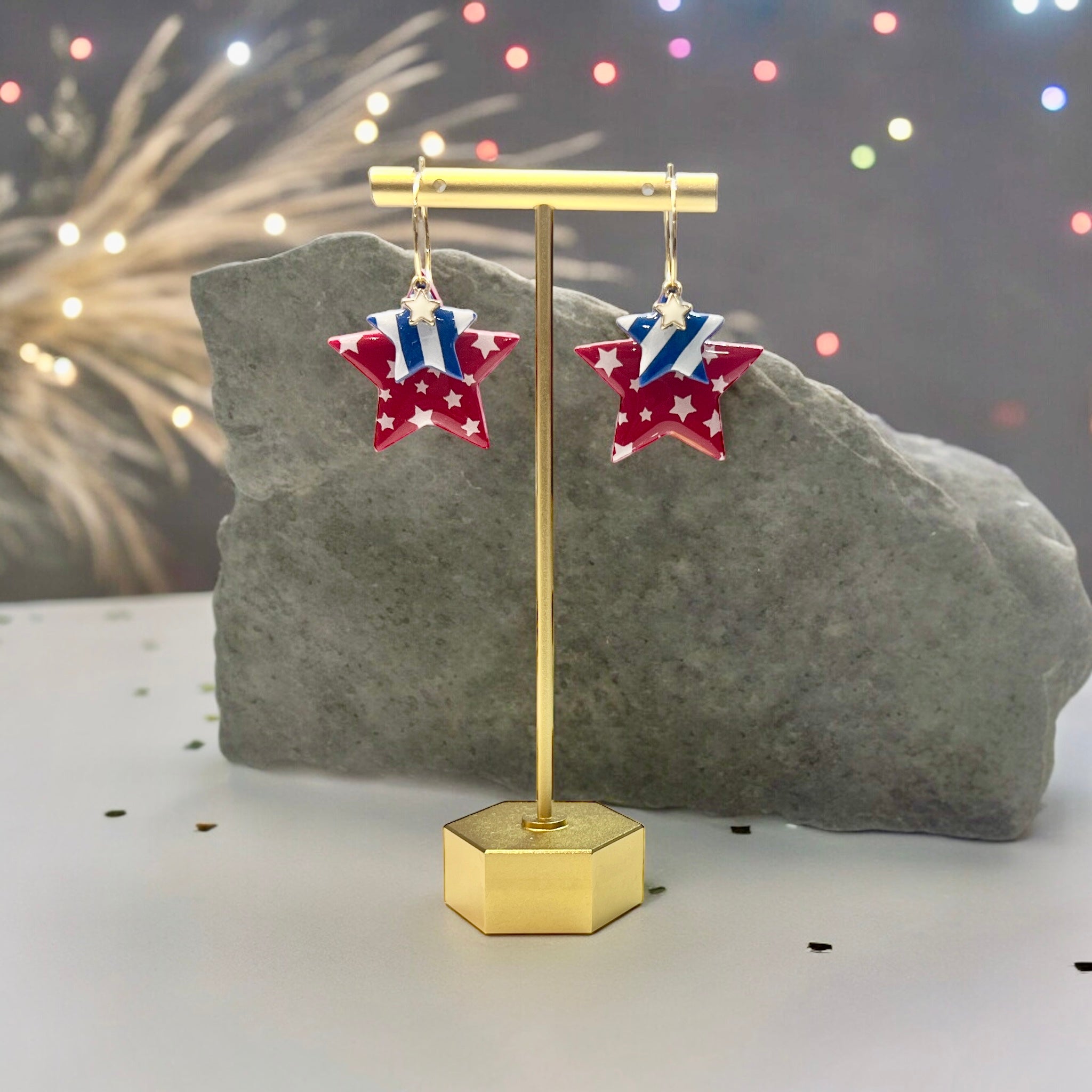 Handmade 4th of July Earrings – Unique Red, White, and Blue Star Hoops