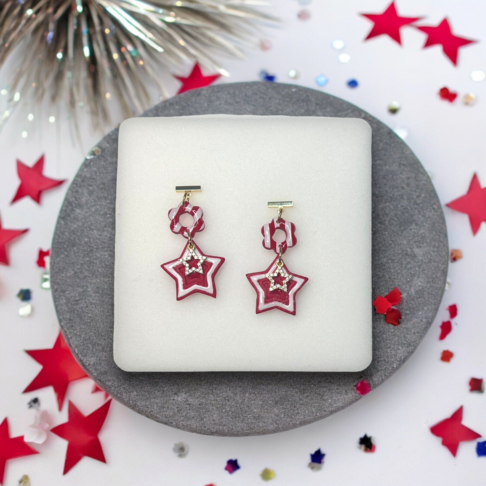 Red, Festive 4th of July Earrings – Polymer Clay Dangles