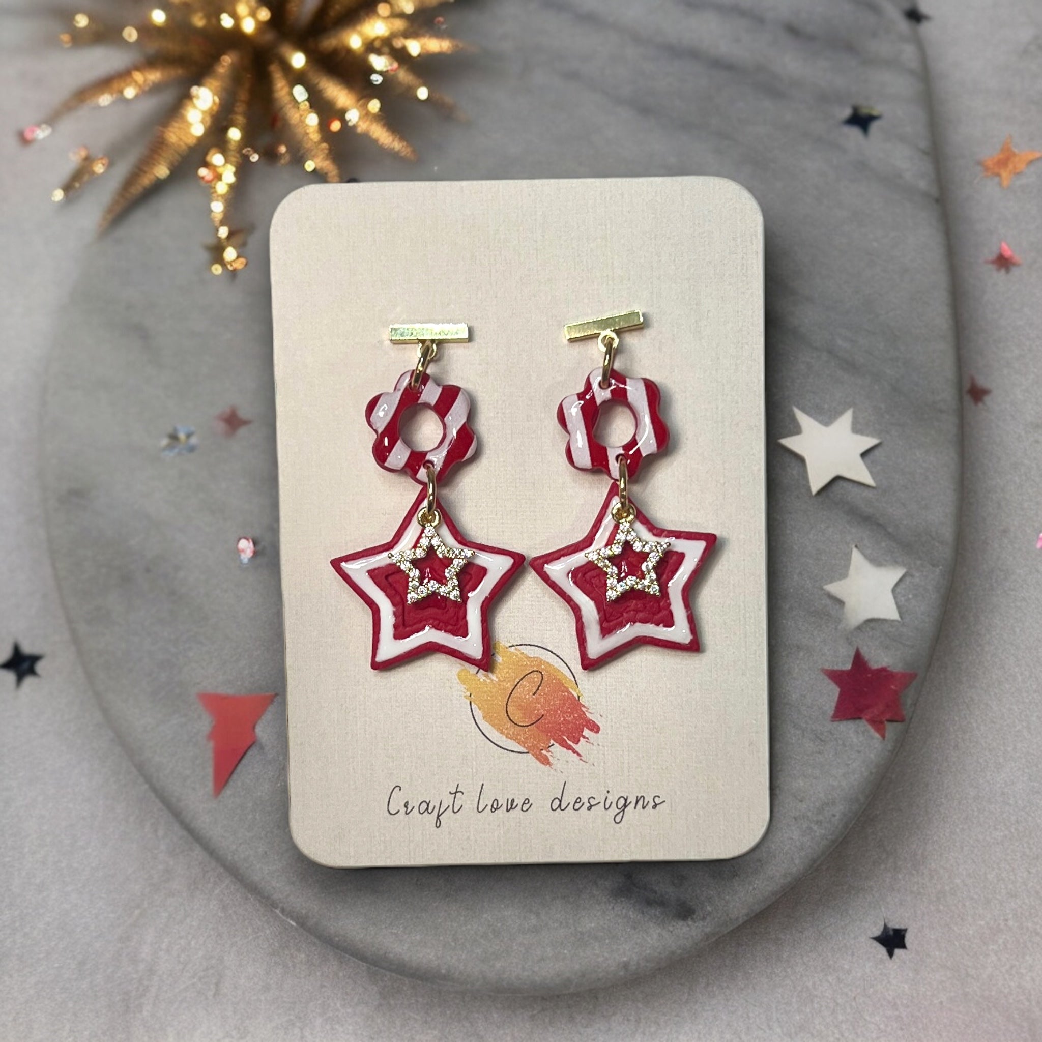 Red, Festive 4th of July Earrings – Polymer Clay Dangles