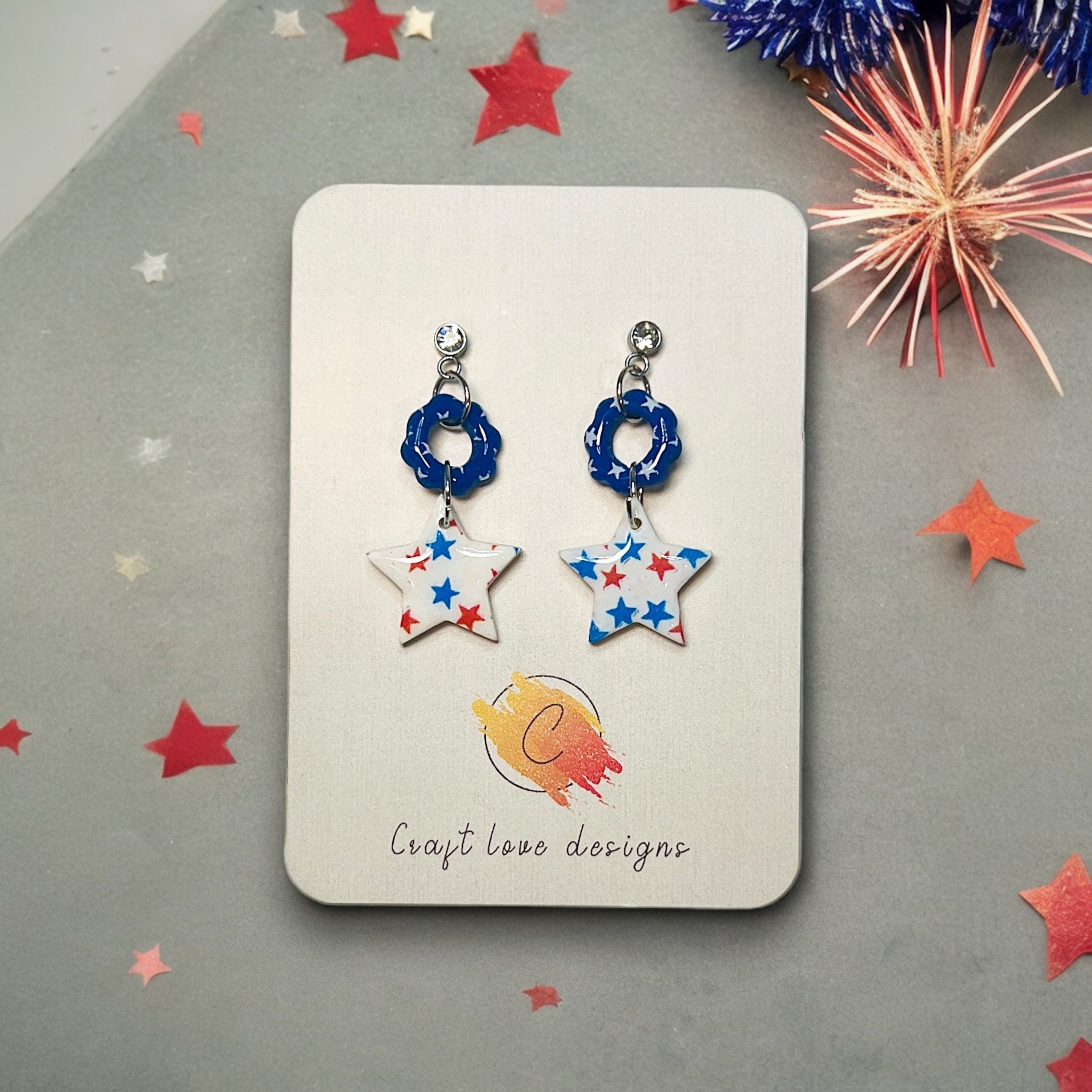 Unique and Dainty,  Red, White, and Blue Earrings – Handmade 4th of July Dangles