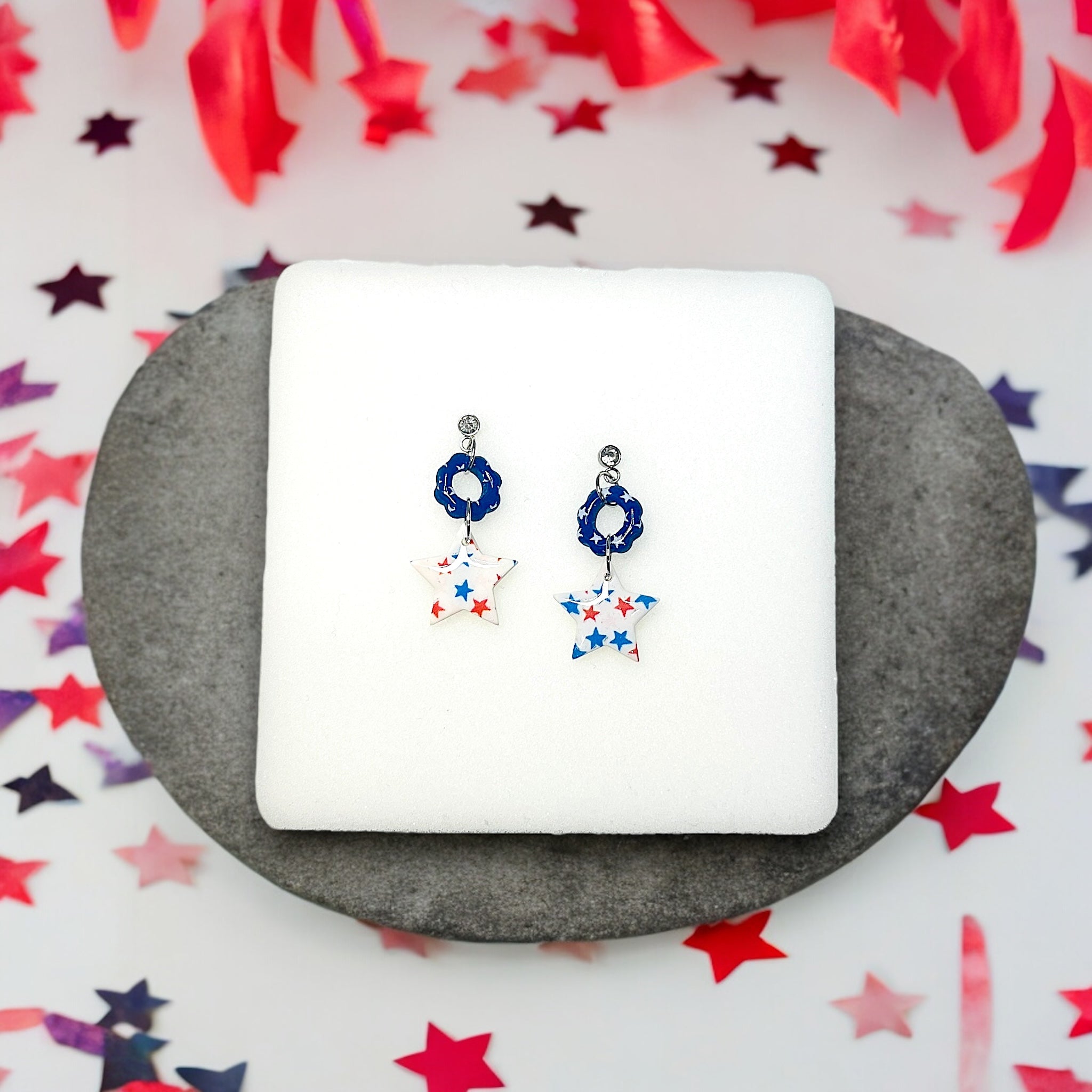 Unique and Dainty,  Red, White, and Blue Earrings – Handmade 4th of July Dangles