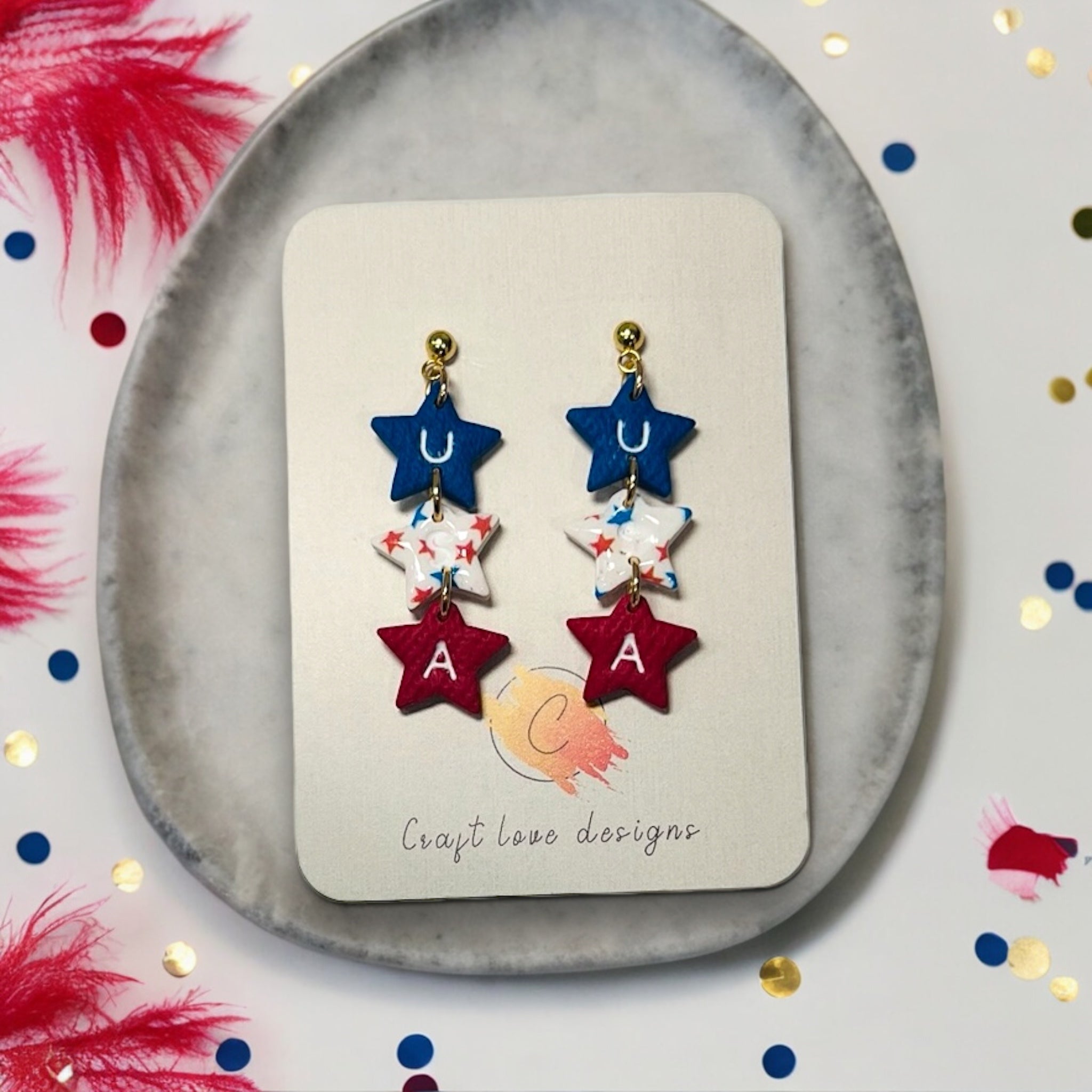 4th of July, USA Star Dangle Drop Earrings