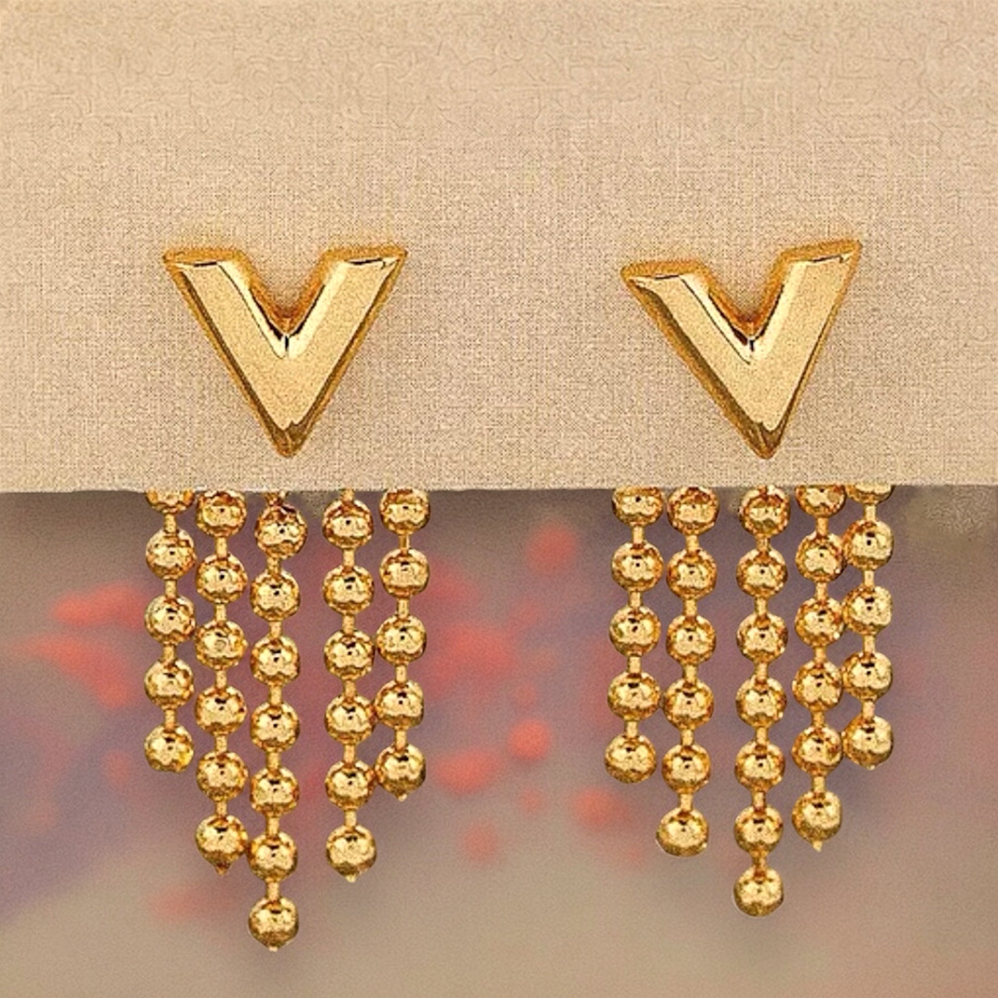 Gold V Tassel Earrings