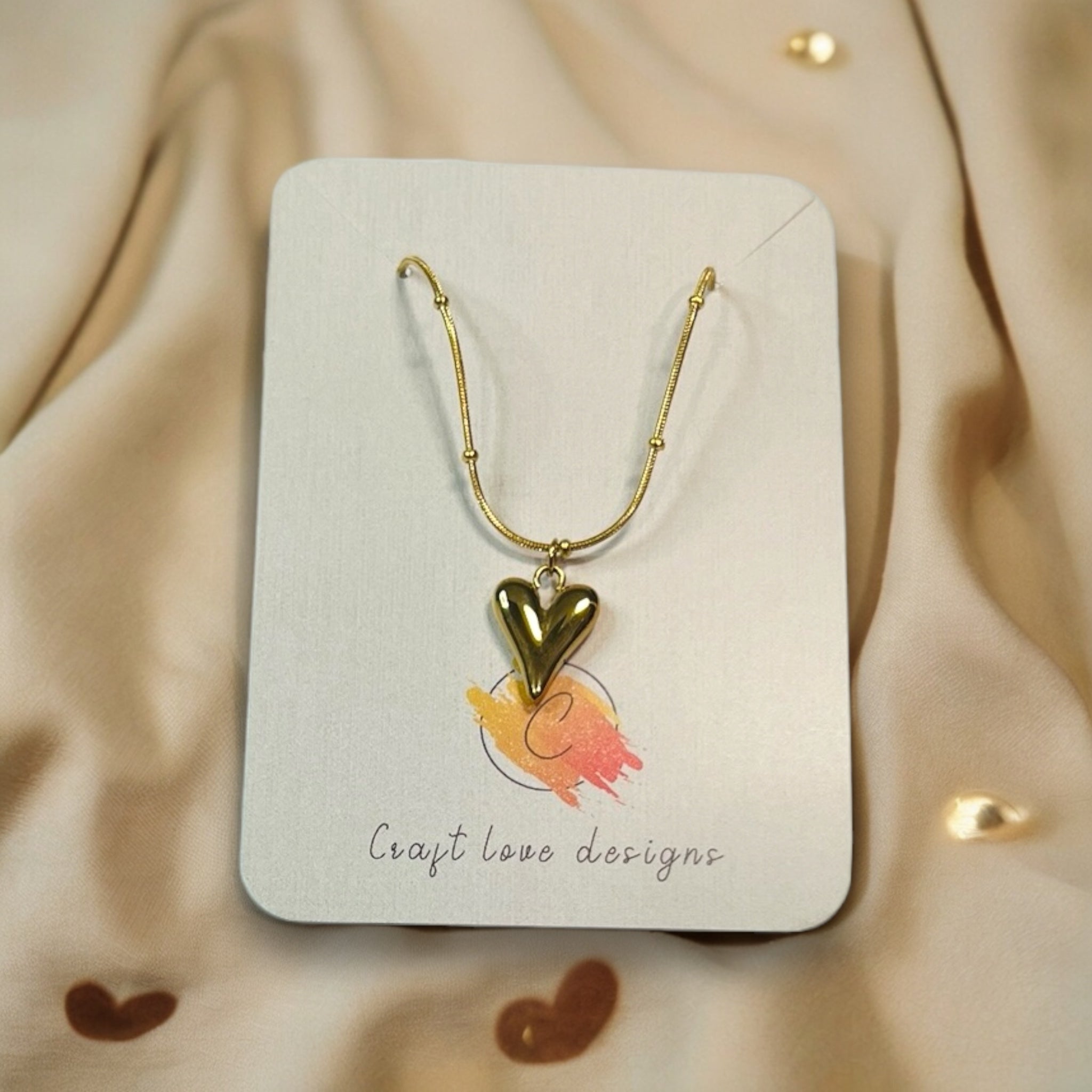 Gold Puffy Heart Necklace