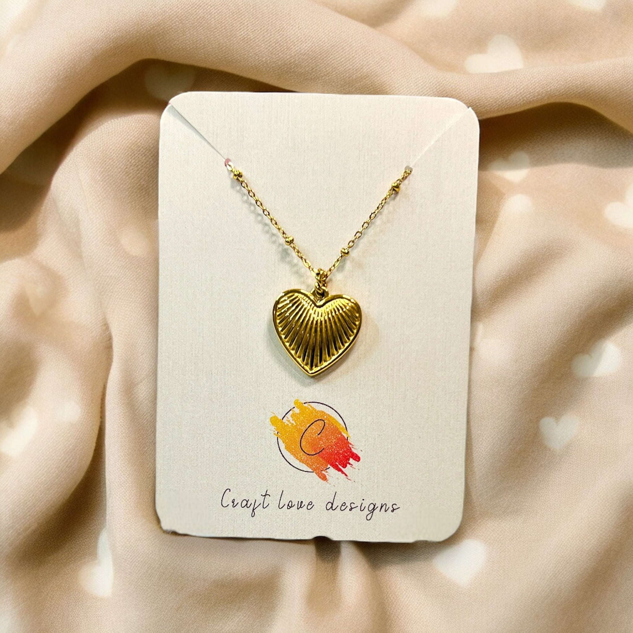 Gold, Dainty Heart Textured Necklace