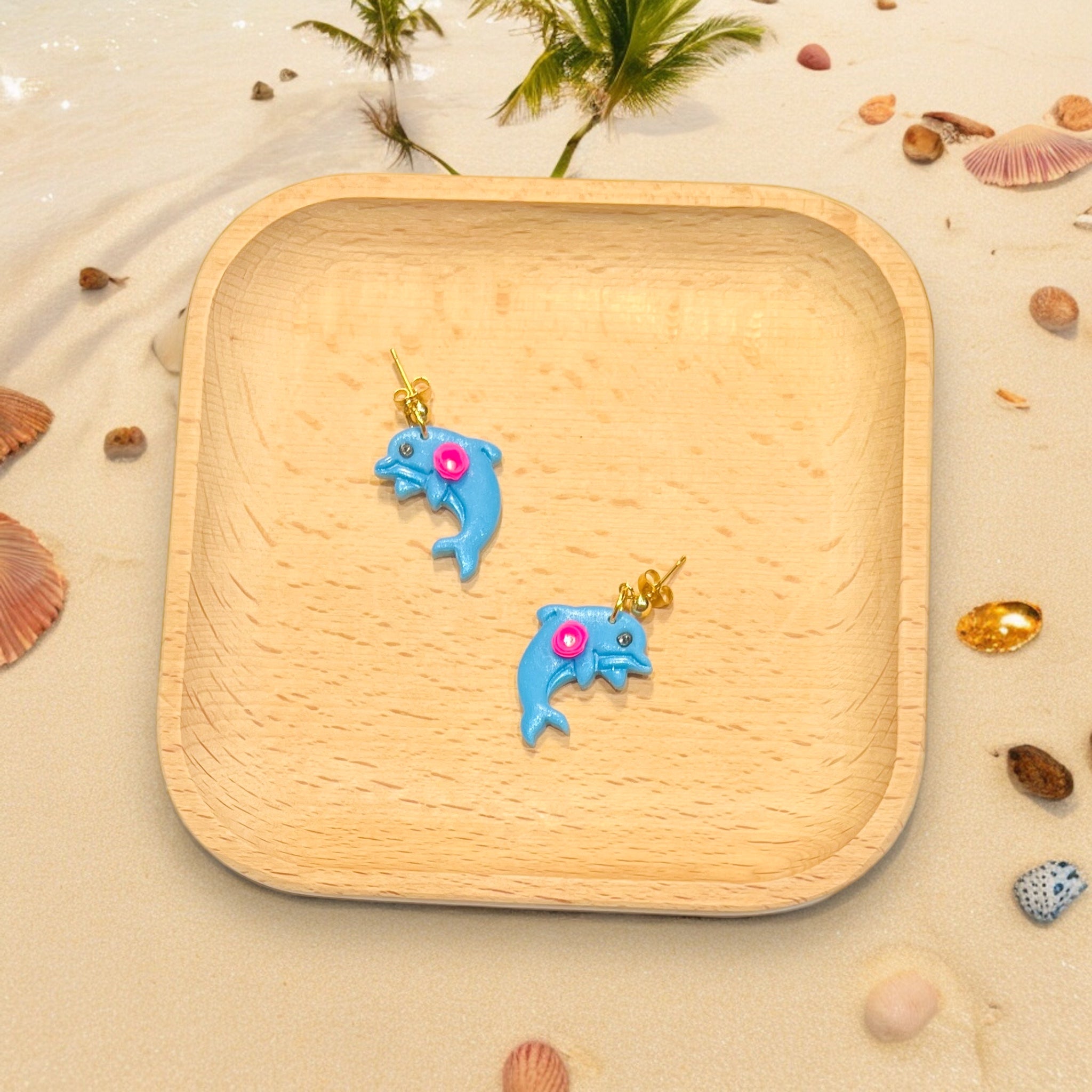 Cute Dolphin Pink Flower Dangle Earring | Summer Read | Beachy Vibes|