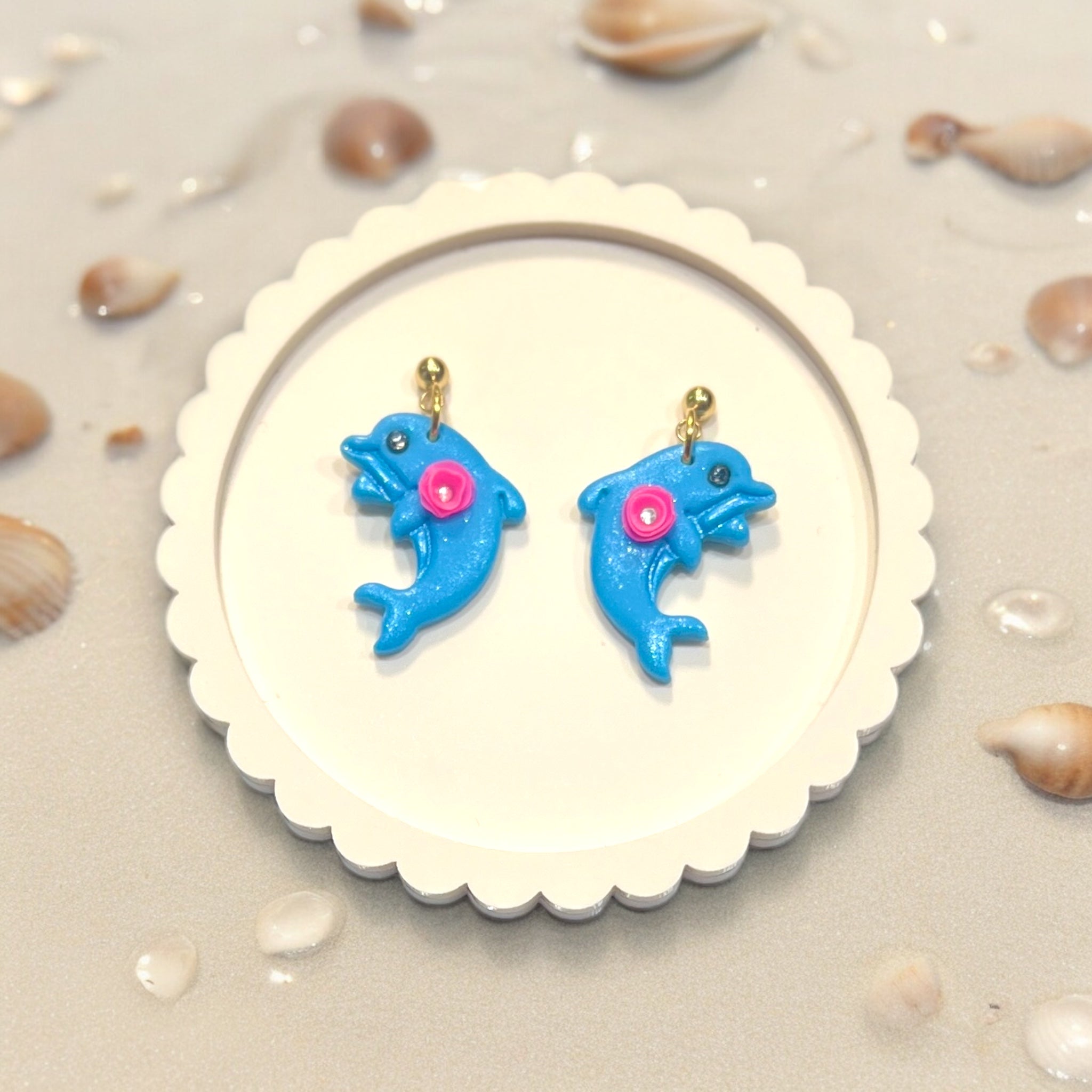 Cute Dolphin Pink Flower Dangle Earring | Summer Read | Beachy Vibes|