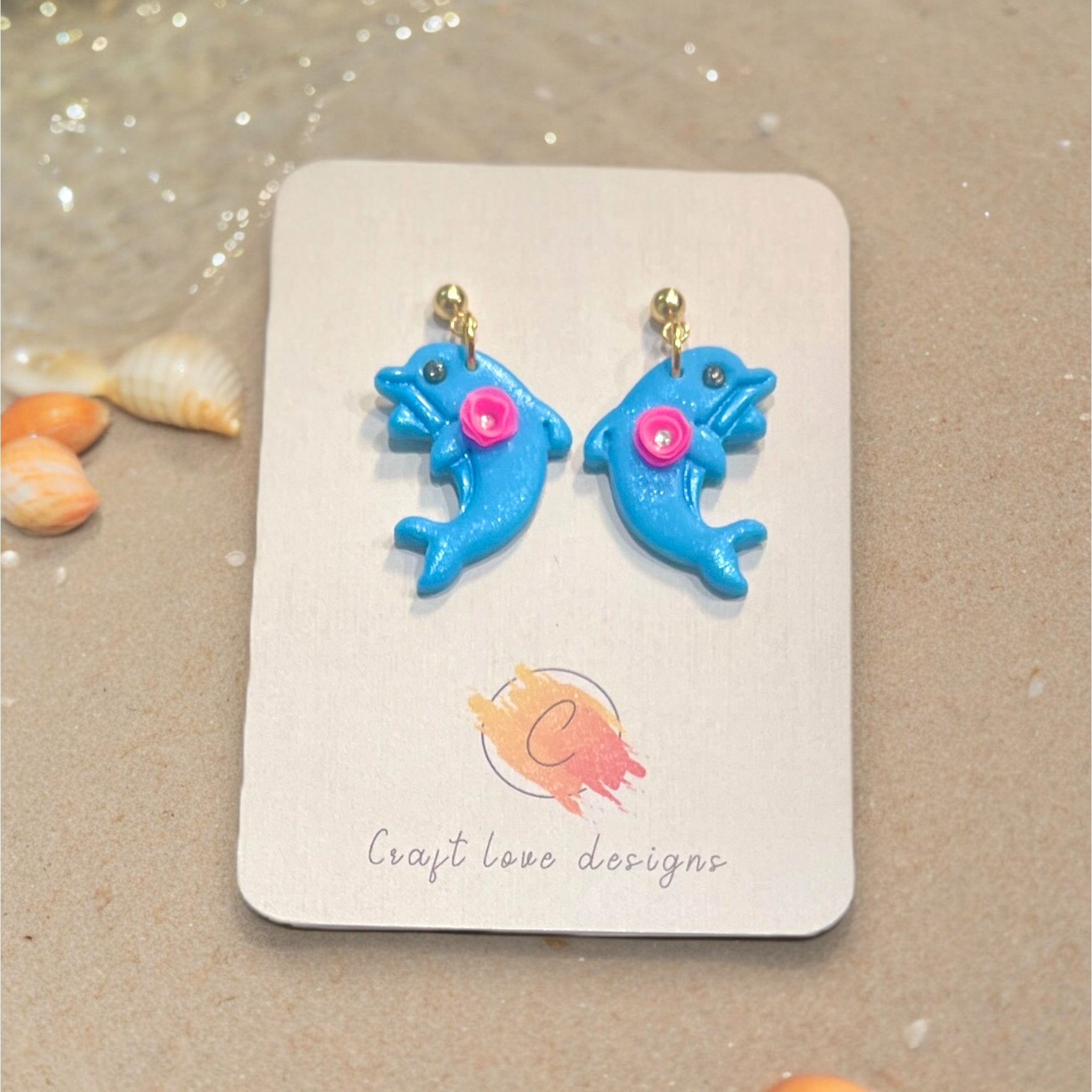 Cute Dolphin Pink Flower Dangle Earring | Summer Read | Beachy Vibes|