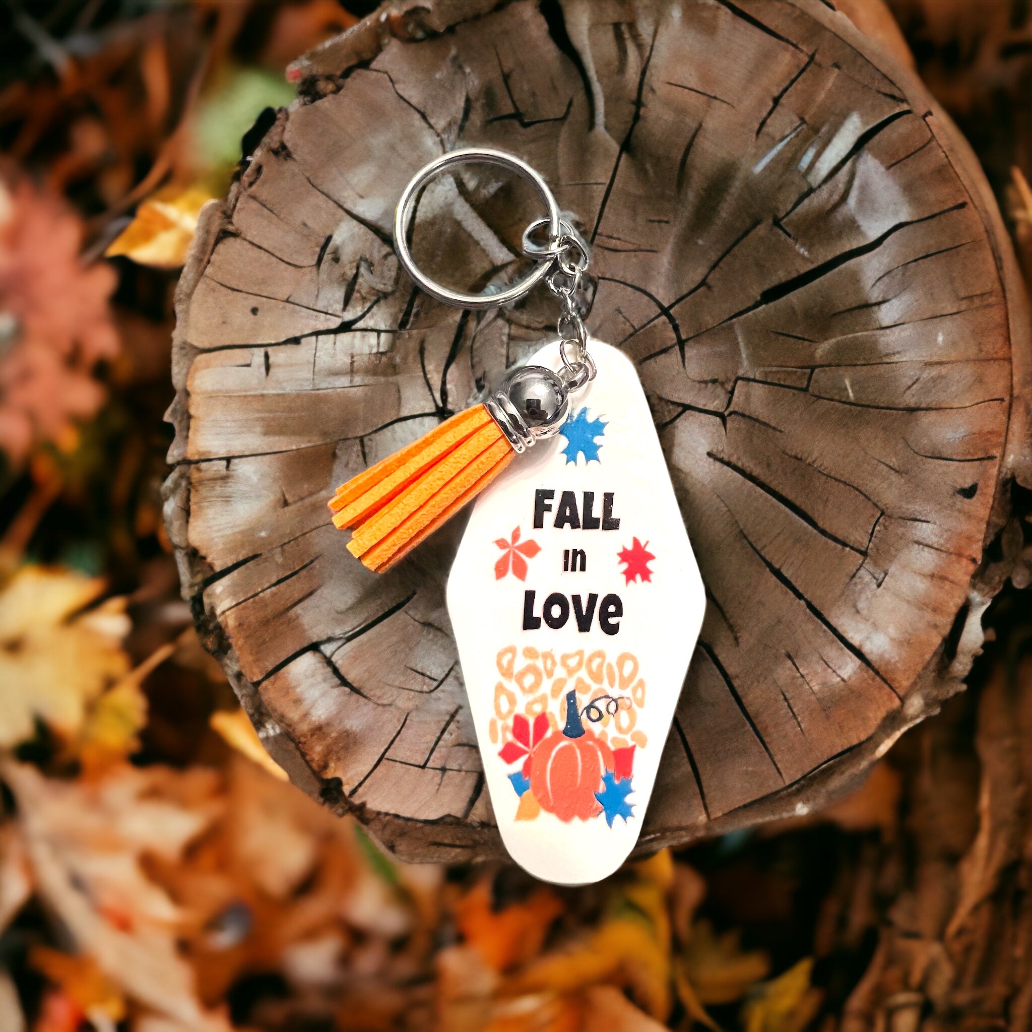 White and Orange FALL in LOVE with Fall Keychain